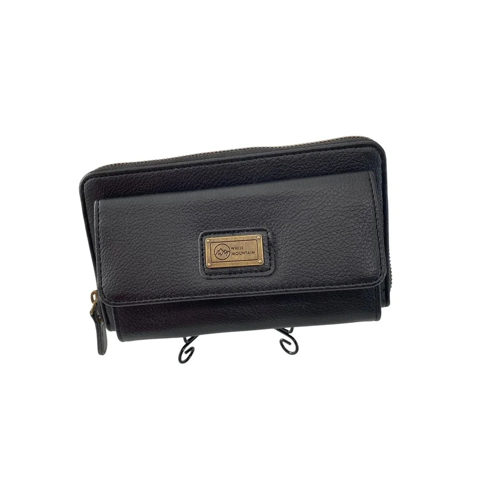 White Mountain Wallet Womens OS Black Excellent Zip‎ Around Pebbled Faux Leather